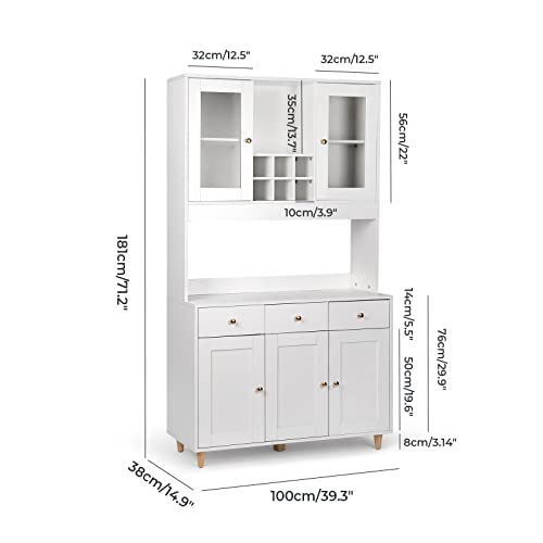 Smool 71" Traditional Freestanding Kitchen Pantry, Pantry Cabinet With 3 Drawers, Kitchen Cupboard With 5 Storage Cabinets, White #TOP1