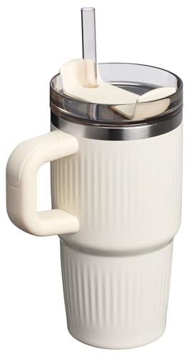 Image of STANLEY Quencher H2.0 Tumbler with Handle and Straw 20 oz | Flowstate 3-Position Lid | Cup Holder Compatible for Travel | Insulated Stainless Steel Cup | BPA-Free | Fluted Cream Gloss