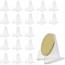 Transparent Coin Display Stand, Multifunctional Acrylic Card Display Stand for Medium Challenge Coin, Photos, Cards, Badges, Greeting Card, Postcard 20pcs, 54mm
