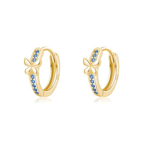 Pendientes de mariposa de plata 925 y circonitas azules con acabado de alta joyería