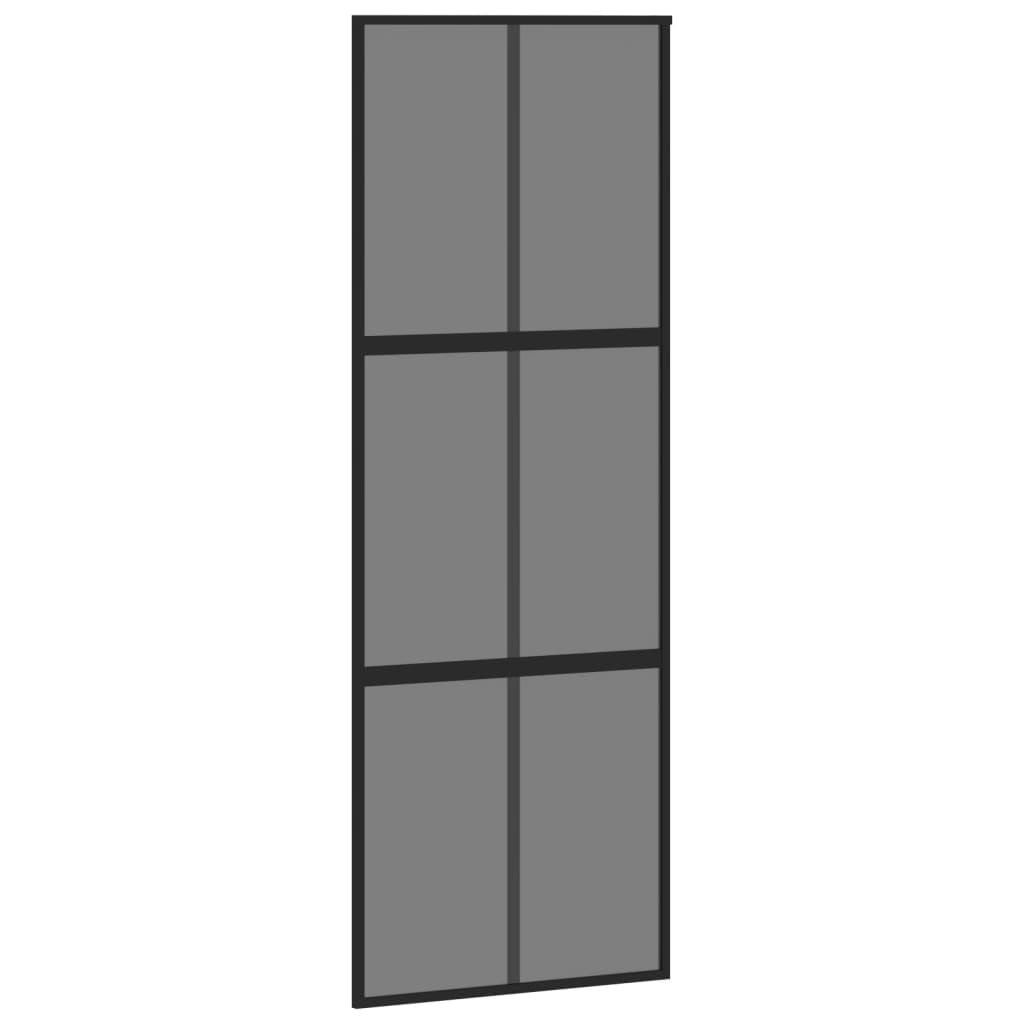 Drzwi przesuwne czarne 76 x 205 cm szkło hartowane i aluminium materiały budowlane drzwi domowe