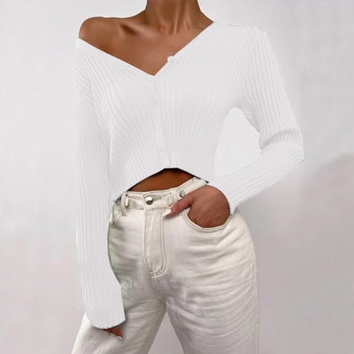 Womens Fashion Sweater Long Sleeve Ribbed Knit Pullover Teen Girls Y2K Crop Top Casual V Neck Basic Layering Tunic Tops2
