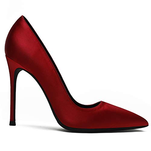 MOOMMO Women Satin High Heel Pumps Pointed Toe Sexy Stilettos 4 inch Slip On Formal Dress Shoes for Ladies Wedding Party Evening Work 4-13 M US2