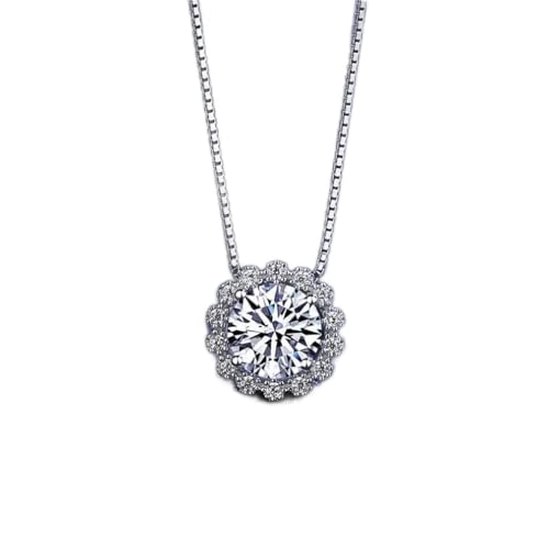 Collier en diamant Moissanite 1CT fleur en argent 925 pour femme