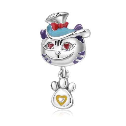 Image of Magic Cat Charm 925 Sterling Silver Heart Beads with Enamal fit European Bracelets Charms,Christmas Valentine Mother's Day Gift for Women