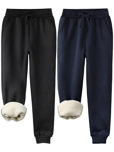 2 Pack Fleece Lined Sweatpants Women Sherpa Lined Joggers Women Pants with Pockets Winter Warm Athletic Sweatpants Set B XL Black Navy Blue