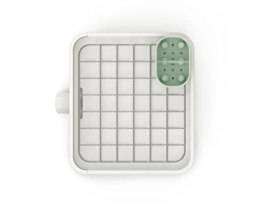 Image of Joseph Joseph Extend Expandable Dish Drainer Rack with Removable Flatware Holder Swivel Draining Spout - Stone /Sage Green