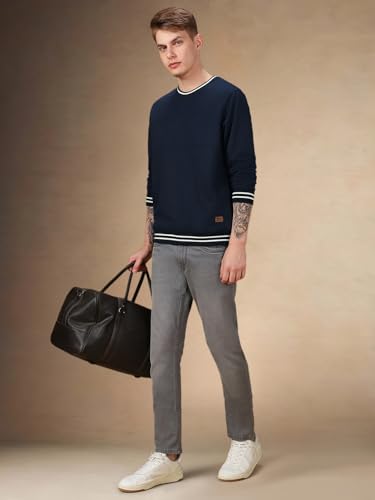 Image of Dennis Lingo Men Solid Polycotton Regular Fit Full Sleeves Pullover Sweatshirts