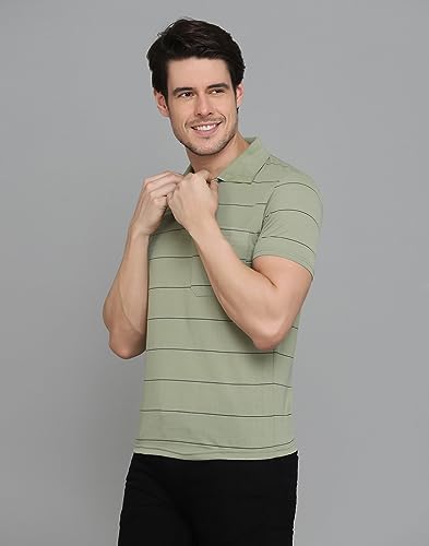 Image of INKKR Men's Striped Polo Neck Cotton Blend Multicolor T-Shirt
