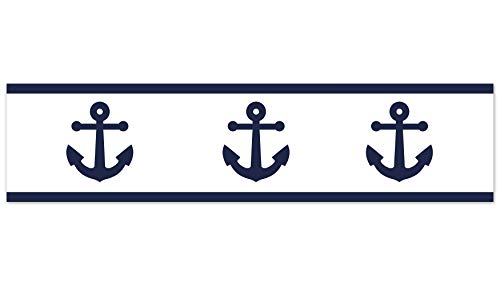 Sweet Jojo Designs Anchors Away Nautical Navy Blue And White Childrens And Kids Modern Wall Paper Border #TOP1