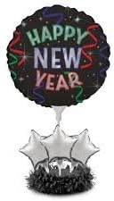 Pack of 4 Metallic Black Happy New Year Air-Filled Balloon Centerpiece Kits 30"