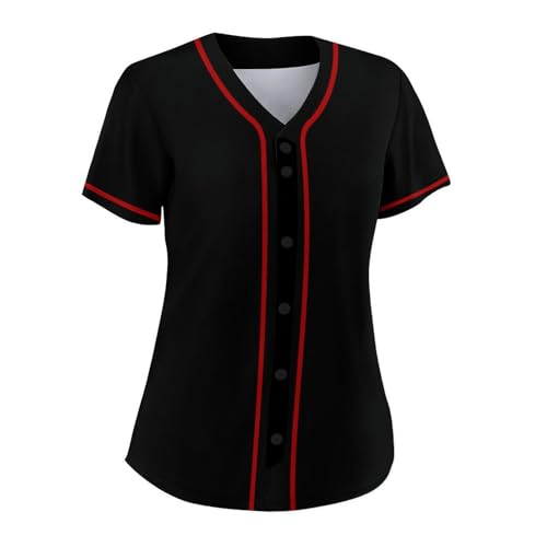 Lalkllo Camisa masculina de beisebol lisa lisa casual abotoada manga curta uniforme esportivo P-2GG,