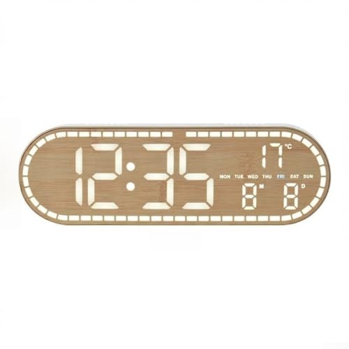 PureBowlic Reloj digital LED para visualización de temperatura, calendario, alarma, temporizador, estilo nórdico, brillo ajustable para escritorio de oficina o soporte color gris, 25 cm (A)