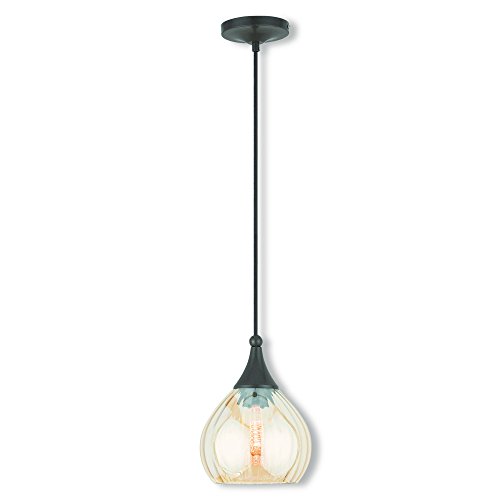 Livex Lighting 40615-92 Contemporary Modern One Light Art Glass Mini Pendants Collection Dark Finish, English Bronze