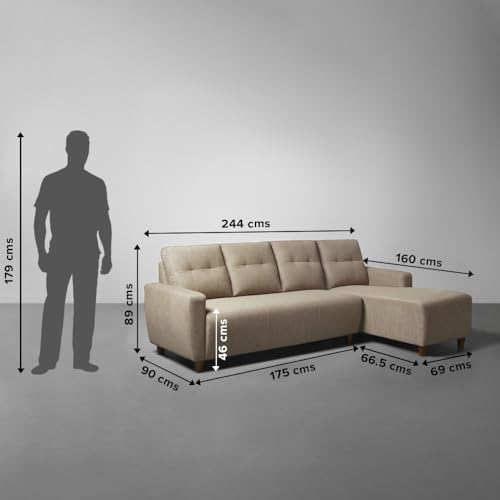 Image of Sleepyhead Yolo Designed by Duroflex - 4 Seater Sofa RHS Sectional + Ottoman |Premium Fabric, Plush 3-Layer Cushioning |Modern Buttonless Tufted & Anti-Sag Comfort |3 Years Warranty - Coco Brown