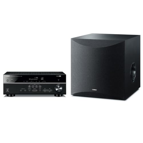YAMAHA RX-V385 5.1-Channel 4K Ultra HD AV Receiver with NS-SW100BL 10' 100W Powered Subwoofer, Black