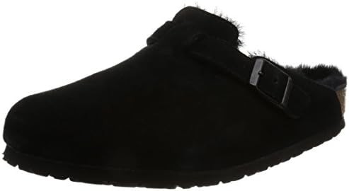 Birkenstock Unisex Boston Shearling Suede Leather Black Sandals 6 W / 4 M US