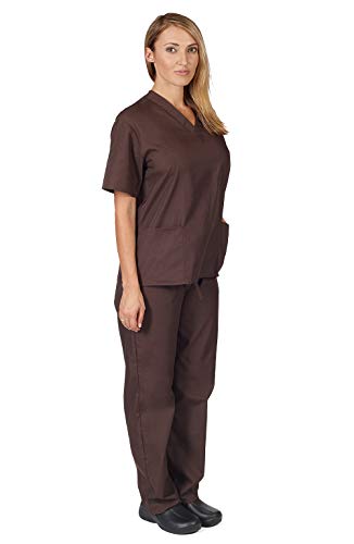 Women's Scrub Set - Medical Scrub Top and Pant, Chocolate, Medium