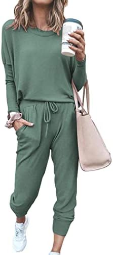 PRETTYGARDEN Women's 2023 Fall Two Piece Outfit Long Sleeve Crewneck Pullover Tops And Long Pants Tracksuit (Light Green,Medium)