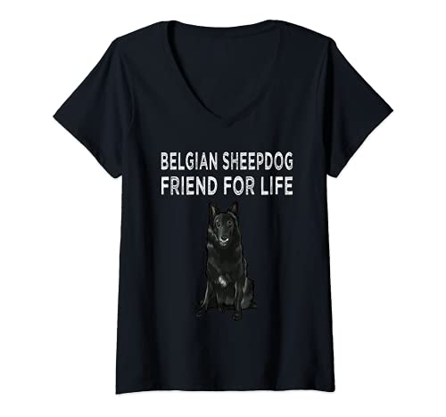 Womens Belgian Sheepdog Friend For Life Dog Friendship V-Neck T-Shirt, Black