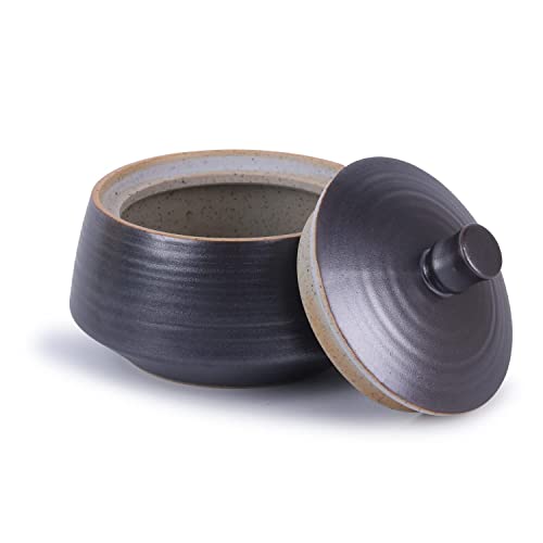 Amoysanli Retro Kitchen Ceramic Canister, 13.53 FL OZ (400 ML) Vintage Food Storage Jar for Tea, Coffee Beans, Herb, Candy, Spices, Nuts (Black)