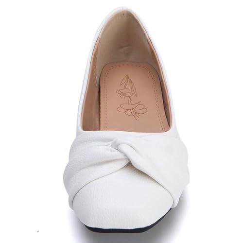 DINTAHA Womens Ballet Flat with Bow,Womens Square Toe Flats,Casual Slip On Work Flat Ballerina Shoes2