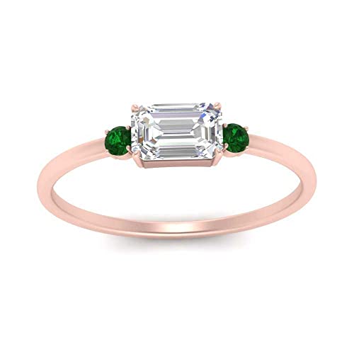 Bague East West Emeraude en plaqué Or Rose avec 3 pierres de naissance élégantes taille 47 à 70