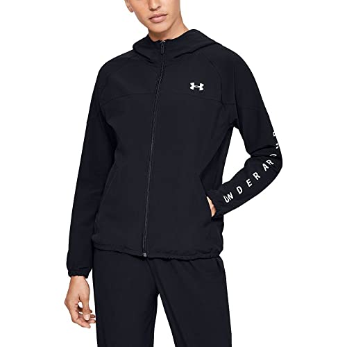 Under Armour Damen Woven Hooded Jacket Rei verschluss Sweatshirt, Black Onyx White Onyx White, S-M EU