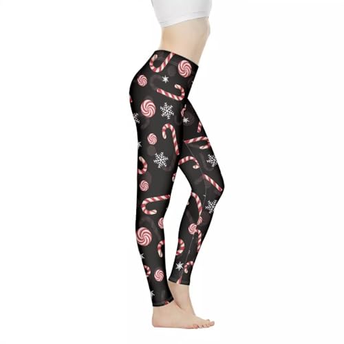Bulopur Womens Christmas Workout Leggings Seamless High Waisted Candy Cane Snowflakes Yoga Pants Tummy Control Capri Butt Lift Lounge Running Pants Stretch Fitness Leggings Athletic Trousers Shapewear