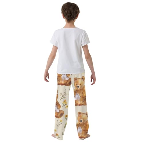 ZZXXB Bear Florals Print Boys Long Pants Soft Trousers Elastic Waist Kids Lounge Bottoms with Pockets S-XL3