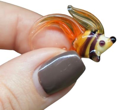 1 Orange Glass Fish Figurine Hand-Blown Murano-Style Miniature Collectible Fish Ornament for Dollhouse, Shelf & Desk