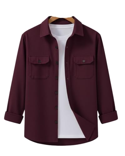 Image of Men's Black Casual Shirt, Long Sleeve, Dual Chest Pockets, Button-Down Collar