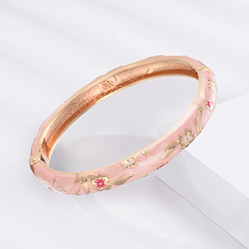 Image of UJOY Womens Multi-colors Cloisonne Bracelet Gold Plated Flower Hollowed Enameled Hinged Cuff Bangles Jewelry Gift 88A10