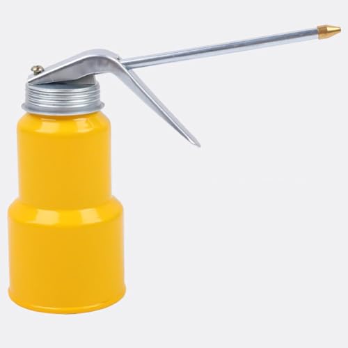 SageFurned Bote de aceite de metal con capacidad adecuada para una lubricación eficaz, diseño manual, construcción de hierro fundido resistente al desgaste, rojo/amarillo, paquete