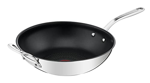 Tefal Pierre Gagnaire Poêle wok acier inoxydable revêtu 28 cm, Base de diffusion de chaleur, Poignée rivetée, Design élégant, Tous feux dont induction, Fabriqué en France H8211923