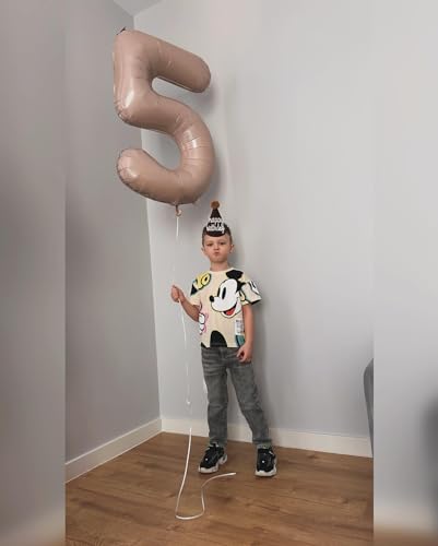 Image of Light Brown 5 Balloon, Tan Number Balloons 40 Inch, Beige 5th Birthday Balloon Decorations, Light Brown Party Supplies, 5 Number Balloons, Number 5 Balloon