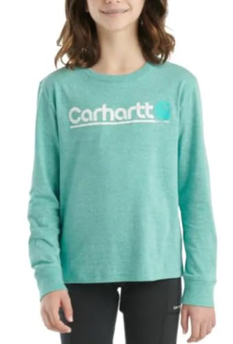 Carhartt Kid's CA7070 Long-Sleeve Core Logo Graphic Pocket T-Shirt - Girls - Small (8) - Snow Heather