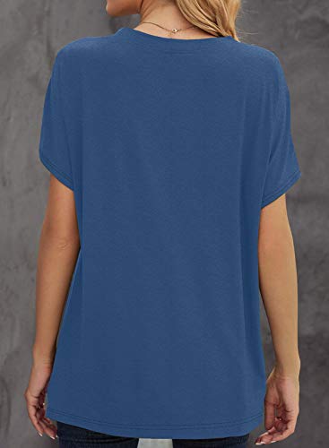 Shewin Womens Summer Tops 2023 Casual Short Sleeve Shirts Loose Crewneck Dandelion Graphic Tees Oversized T Shirts For Women,Us 8-10(M),Blue #TOP2