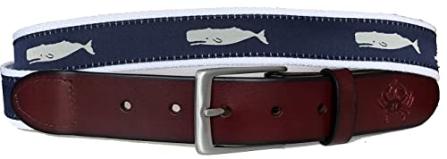 Mens Whale Leather Belt, Leather Tab and Buckle, Club Belt, Nautical Leather Belt, Groomsmen Belt