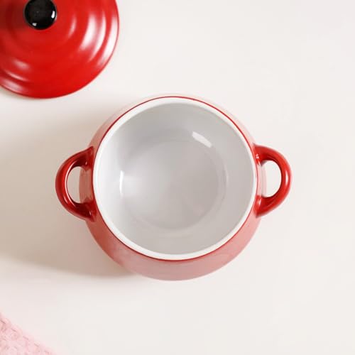 Image of Nestasia Set of 2 Ceramic Serving Pots with Lids (450ml) - Small Handled Pots for Curry, Dal, Rice, Soup & Gravy, Kitchen Tableware & Gift Set (Red)
