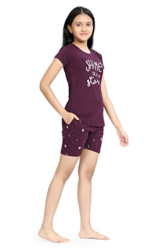 Image of Kids Night Suit for Girls - Cotton Set of Pyjama & T-Shirt Sleepwear - Lightweight & Comfortable Night Wear for Kids