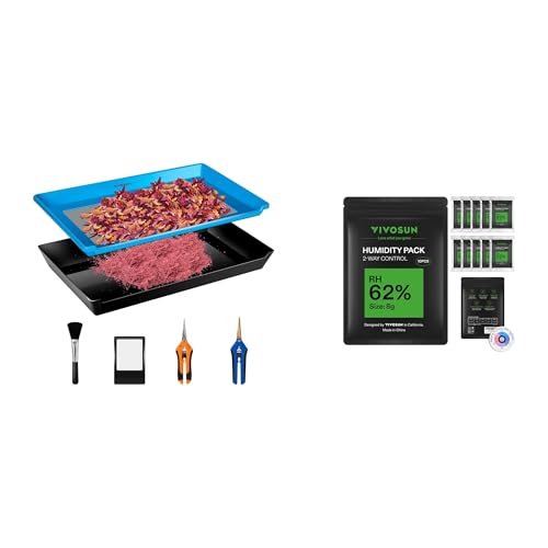 VIVOSUN Heavy Duty 2-in-1 Trimming Tray and 62% RH Two-Way Humidity Control Packs, Size 8 g, 10 Packs, Each for Storing 1 oz, Moisture Balancer with RH Indicator Card for Food Storage