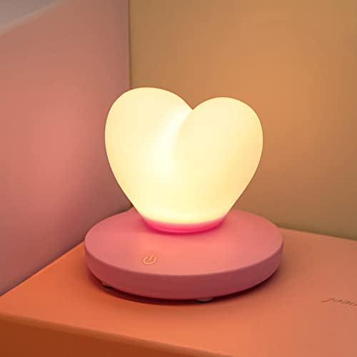 LVOERTUIG Heart Shaped Night Light, Cute Lamp, USB Rechargeable Bedside Lamp, 3 Gear Touch, Portable Love Heart Silicone Lights, Gift for Christmas Valentine's Day Anniversary Wedding