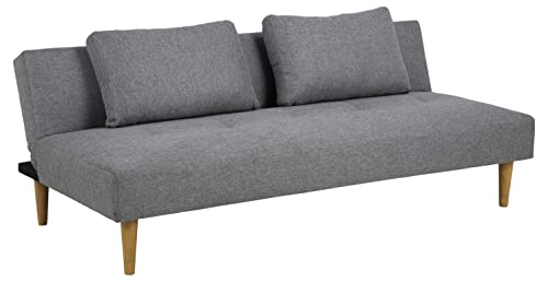 AC Design Furniture Lucille Bettcouch mit Schlaffunktion, Polstersofa mit Flachgewebebezug in Hellgrau und Holzbeinen in Eichenoptik, 3-Sitzer mit Klick-Klack-System, Gästebett, Wohnzimmermöbel