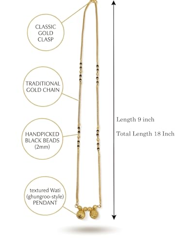 Image of 1 Gram Gold Plated Traditional Short Mangalsutra for Women| Daily Wear Short Tanmaniya With Black beads. 18 Inch Gold Plated Jewellery.