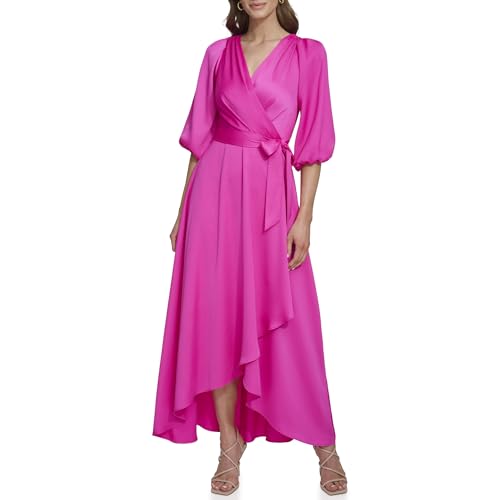 Image of DKNY Women's Balloon Sleeve Satin Faux Wrap Maxi Dress