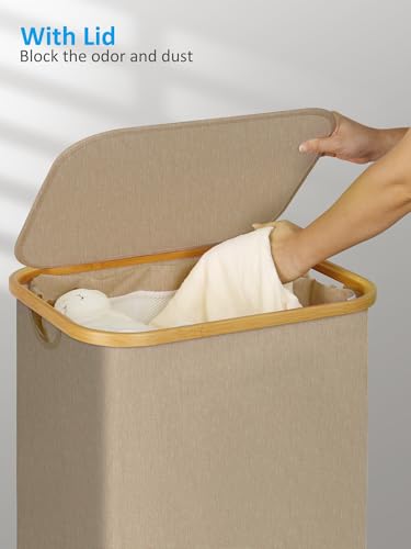 Image of efluky Laundry Basket with Wheels, Tall Rolling Laundry Hamper with Lid and Removable Bag, Aesthetic Dirty Clothes Hamper on Wheels for Laundry Room, Bedroom, Dorm and Bathroom, 100L Oatmeal