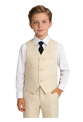 Image of YuanLu Toddler Boys Formal Suits Set,Vest Pants Dress Shirt and Tie for Kids Boy Wedding Ring Bearer Oufit