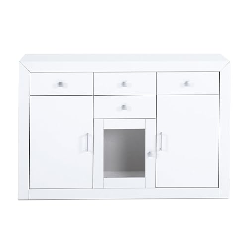 Aparador en Pino Macizo, Serie Kalpe. Medida 86X42 cm (Alto/Fondo) (130 cm de Ancho, Blanco Lacado)