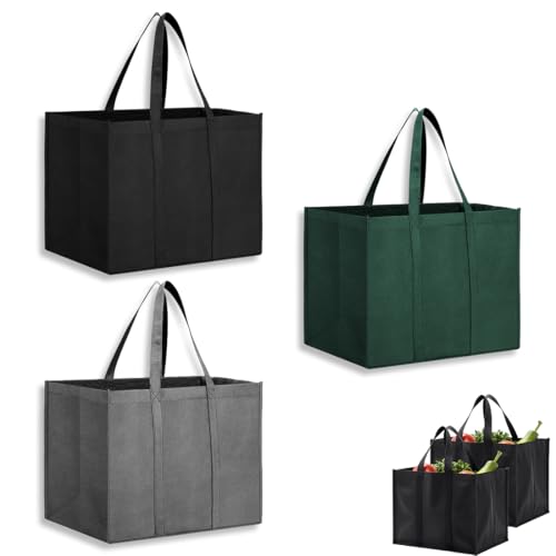 JUGUTA - JUGUTA 3 Pcs Sacs D'Épicerie Réutilisables, Sac De Courses Renforcé De Grande Capacité, Sac Fourre-Tout Pliable avec Poignée pour Courses, Camping, Voyage